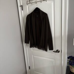 Avellini Dark Green Wool Sweater with Fringe Trim